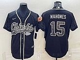 Men's Kansas City Chiefs #15 Patrick Mahomes Black Reflective With Patch Cool Base Stitched Baseball Jersey,baseball caps,new era cap wholesale,wholesale hats